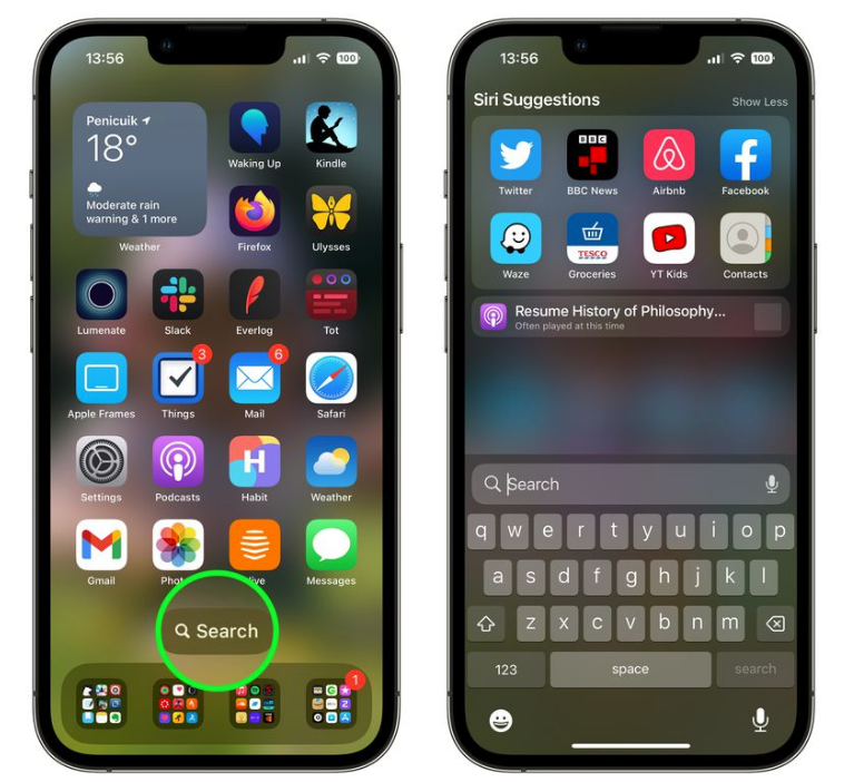 山海关苹果手机维修分享升级到 iOS 16 后，如何删除主屏幕上的搜索按钮 