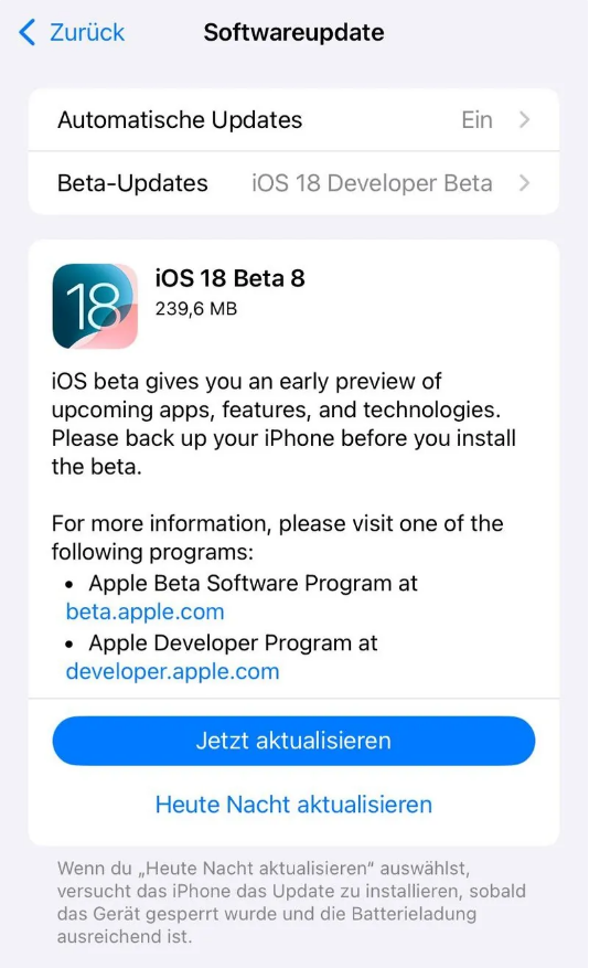 山海关苹果手机维修分享苹果 iOS / iPadOS 18 开发者预览版 Beta 8 发布 